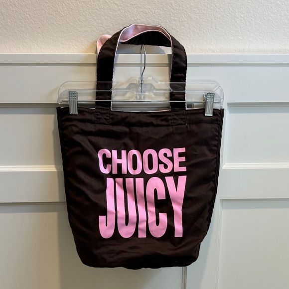 Juicy Couture Handbags - Juicy Couture Reversible Chocolate Brown& Baby Pink Tote, "CHOOSE JUICY" Graphic